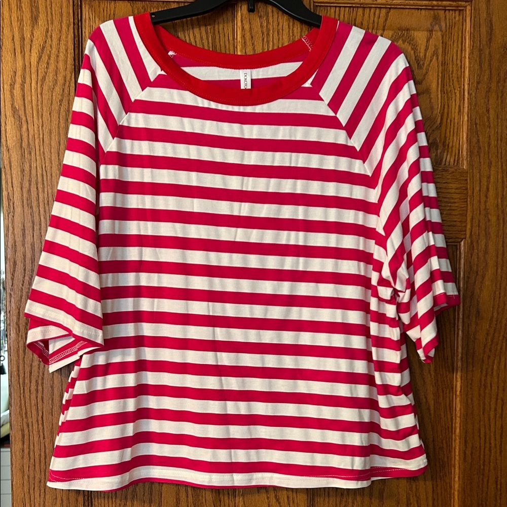 Pink and White Striped Women's Top